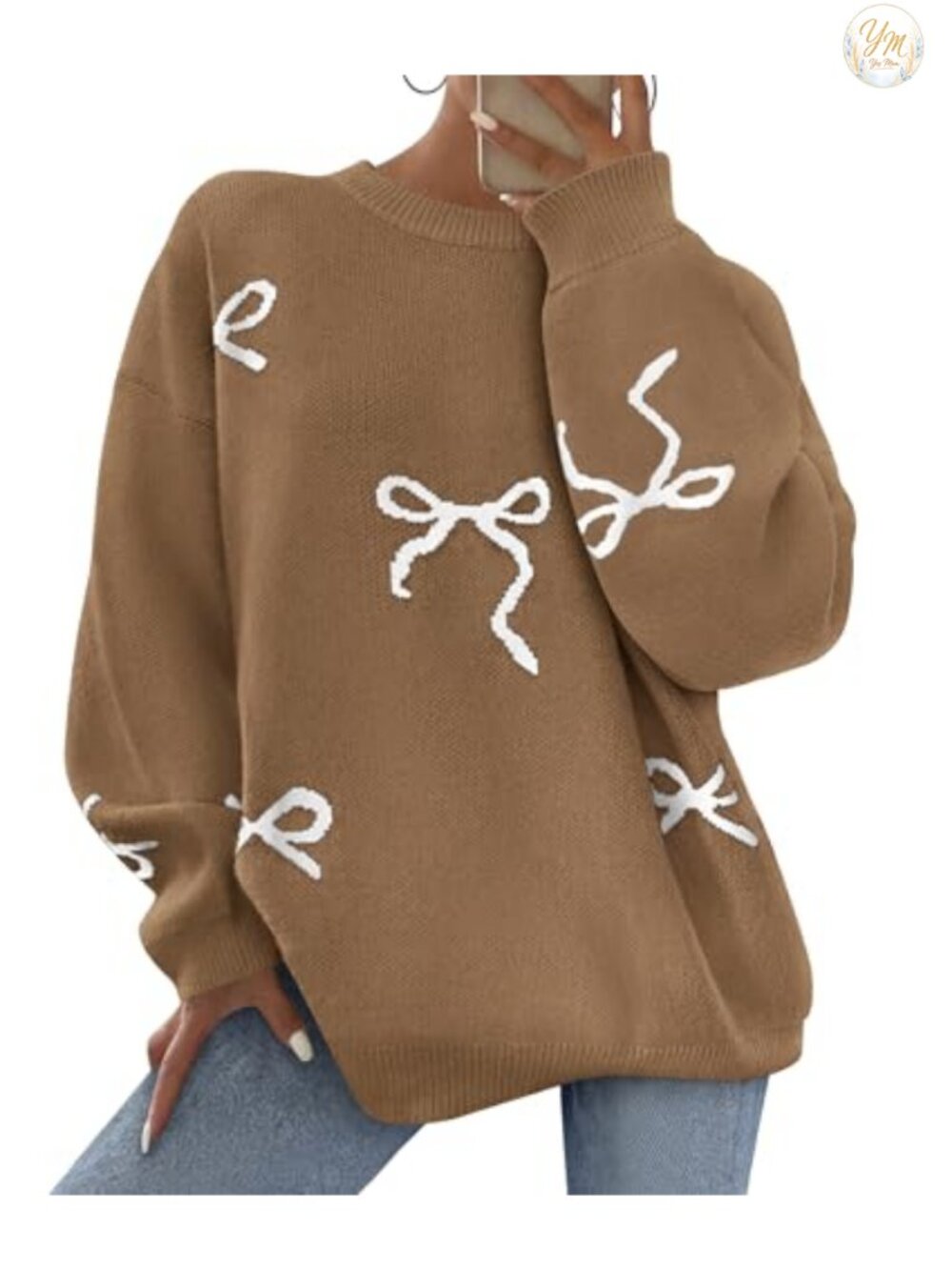 PRETTYGARDEN Women Chunky Knit Oversized Sweater with Cute Bow Long Sleeve